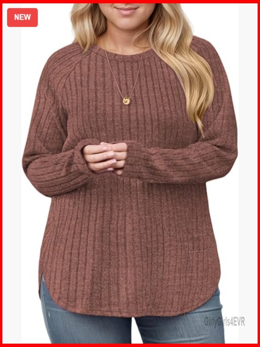 Plus Size Oversized Crewneck Sweater - Long Sleeve Ribbed Knit Top